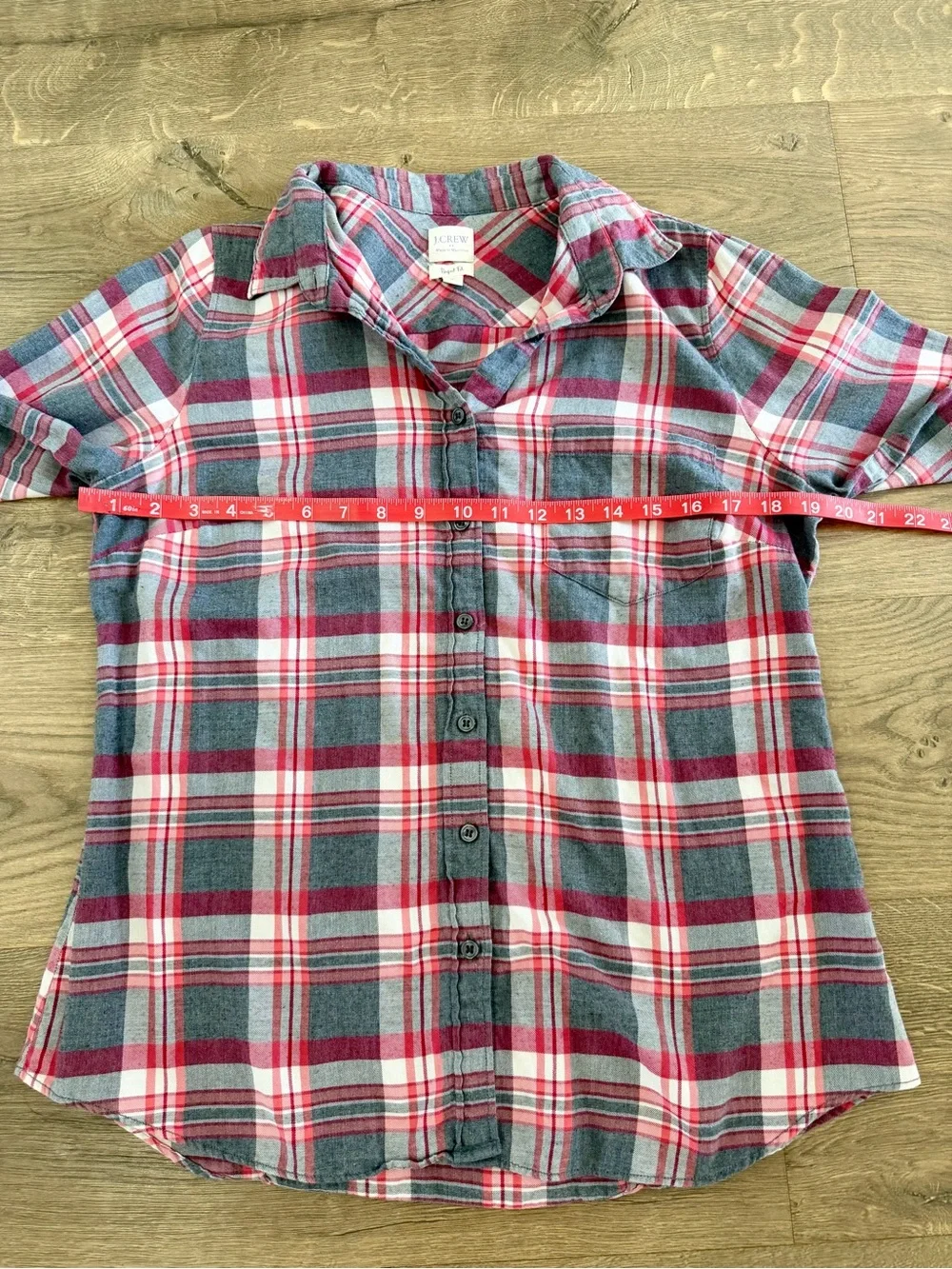 J. Crew Gray and Red Plaid Flannel Button-Down M